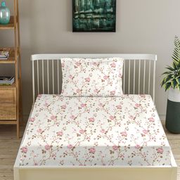 Trance Home Linen Pink & White Floral 180 TC Single Bedsheet with 1 Pillow Covers-image-69
