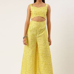 Ethnovog Women Yellow Ethnic Print Printed Cut Out Basic Jumpsuit-56