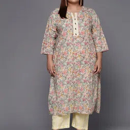 Varanga Women Sea Green Floral Printed Beads & Stones Pure Cotton Kurta with Trousers-image-13
