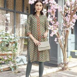 Anouk Ethnic Motifs Printed Mandarin Collar Cotton Straight Kurta-image-81