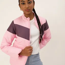 Kook N Keech Teens Girls Pink & Purple Striped Padded Jacket-image-34