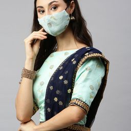Ethnovog Blue  Gold-Toned Printed Made to Measure Lehenga  Blouse with Dupatta-image-16