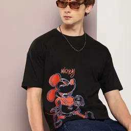 Kook N Keech Disney Men Mickey Mouse Printed Oversized Pure Cotton T-shirt-image-29