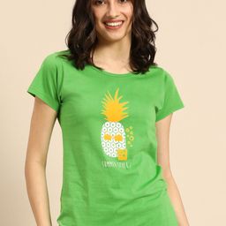 Clt.s Women Green Pure Cotton Graphic Printed Lounge T-shirt-picture-25