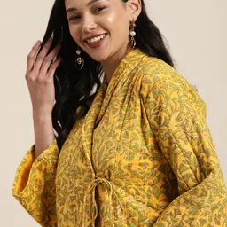 Taavi Women Mustard Yellow Sanganeri Floral Printed Tailored Jacket-image-54