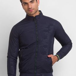 Being Human Men Navy Blue Camouflage Longline Bomber Jacket-picture-19