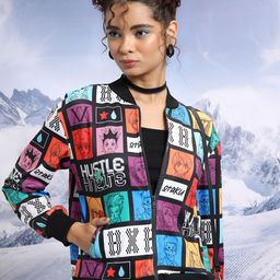 Tokyo Talkies Typography Printed Stand Collar Bomber Jacket-picture-5
