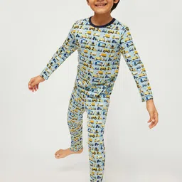 frangipani Boys Blue & Yellow Printed Pure Cotton Night suit-picture-23