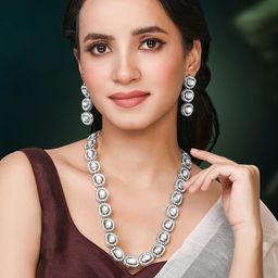 Peora Silver Plated Kundan & Cubic Zirconia Stone Studded Jewellery Set-image-82