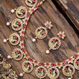 Zaveri Pearls Gold Plated & Red Ethnic Peacock Jewellery Set-image-16