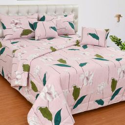 Nivasam Pink & Green Floral Printed 400 TC King Bedsheet Set-image-12