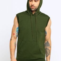 Maniac Men Olive Green Solid Hooded Sweatshirt-image-104