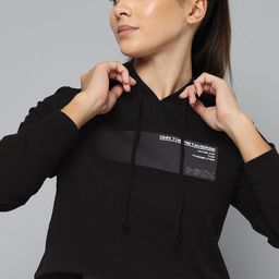 HRX by Hrithik Roshan Minimal Typography Printed Cropped Hooded Lifestyle Sweatshirt-picture-43