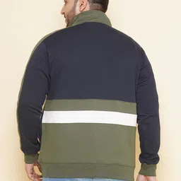 John Pride Plus Size Colourblocked Mock Collar Fleece Front Open Sweatshirt image 3