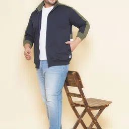 John Pride Plus Size Colourblocked Mock Collar Fleece Front Open Sweatshirt image 2