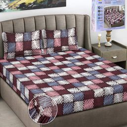FABINALIV Brown & Grey Geometric Printed 300 TC King Bedsheet Set-2.50 m X 2.25 m-40