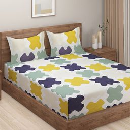 SWAYAM Tulip Green & Brown Floral Cotton 180 TC King Bedsheet with 2 Pillow Covers-picture-48