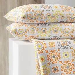 Layers Zen Orange Ethnic Motifs 225 TC Double Bedsheet with 2 Pillow Covers-image-2