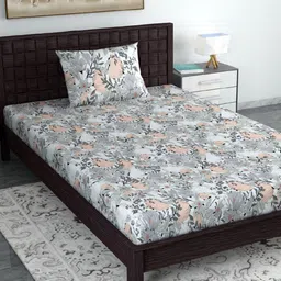 Divine Casa Garden Bliss White Peach 144 TC Single Bedsheet With 1 Pillow Covers-picture-16
