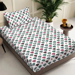 FABINALIV White & Red Abstract Printed 300 TC Single Bedsheet With 1 Pillow Cover-8
