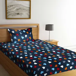 KLOTTHE Navy-Blue & Red Printed Woolen 300 TC Single Bedsheet With 1 Pillow Cover-picture-22