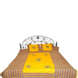 Exotic India Yellow & Red Ethnic Motifs 300 TC Queen Bedsheet with 2 Pillow Covers-image-35