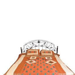 Exotic India Brown & Teal Ethnic Motifs 300 TC Queen Bedsheet With Pillow Covers-22