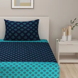 SWAYAM Shades of Paradise Navy 180 TC Cotton Single Bedsheet with 1 Pillow Cover-picture-9