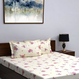 BOMBAY DYEING Red & White Floral 164 TC Cotton Queen Bedsheet With 2 Pillow Covers-image-87
