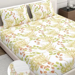 Home Ecstasy White & Beige Floral 140 TC Cotton King Bedsheet Set 1.83 m x 1.98 m-picture-44
