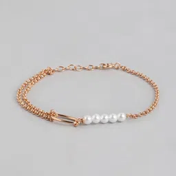 Carlton London Women Brass Pearl Rose Gold-Plated Charm Bracelet-28