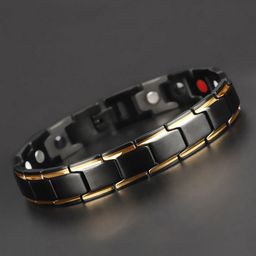 Yellow Chimes Men Black & Gold-Toned Link Bio Energy Bracelet-image-80