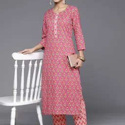 Varanga Floral Printed Gotta Patti Pure Cotton Kurta With Trousers-image-36