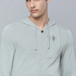Skechers Men Grey Melange Solid Hooded Goknit Pique FZ Sweatshirt-image-12