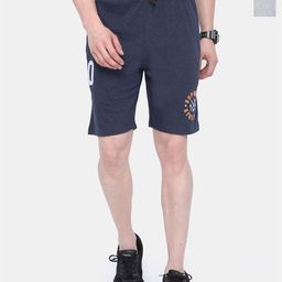 ARDEUR Men Pack of 2 Blue & Grey Melange Training or Gym Cotton Regular Shorts-image-8
