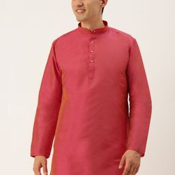 THANGAMAGAN Men Pink Solid Straight Kurta with Link Detail-image-56