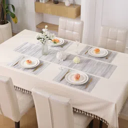 HOKIPO Grey & White 5 Pieces Striped Rectangle Table Mats With Runner-40