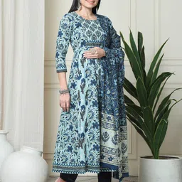 Roly Poly Floral Printed Pure Cambric Cotton Anarkali Kurta With Trouser And Dupatta-picture-11