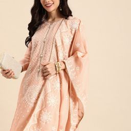 Sangria Women Ethnic Motifs Embroidered Thread Work Kurta with Trousers & With Dupatta-picture-12