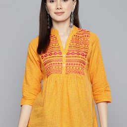 Vishudh Yellow & Pink Checked Mandarin Collar Top-picture-35
