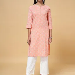 RANGMANCH BY PANTALOONS Women Peach-Coloured & White Pure Cotton Kurta with Palazzos-picture-14