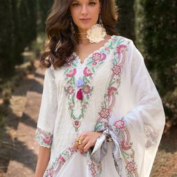 Indo Era Women Floral Embroidered Regular Sequinned Pure Cotton Kurta & Trousers & Dupatta-3