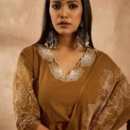 Indo Era Women Floral Embroidered Regular Sequinned Pure Cotton Kurta with Trousers & With Dupatta-image-77