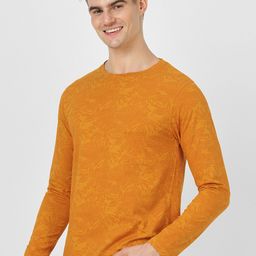 Urbano Fashion Men Mustard Yellow Printed Slim Fit  Pure Cotton T-shirt-image-52