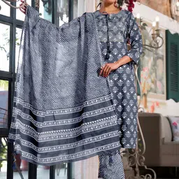 KALINI Women Grey Ethnic Motifs Printed Gotta Patti Pure Cotton Kurta with Trousers & With Dupatta-picture-8