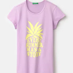 United Colors of Benetton Girls Printed Regular Fit Pure Cotton Raw Edge T-shirt-picture-15