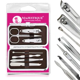 MAJESTIQUE Stainless Steel 7 in 1 Manicure Grooming Set  With Synthetic Leather Case-25