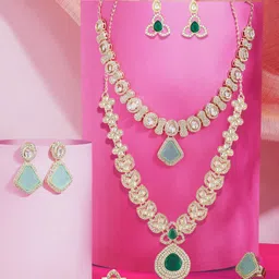 Zaveri Pearls Set Of 2 Gold Plated Austrian Diamond Stone-Studded Jewellery Set-15