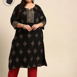RANGMAYEE Women Black & Gold-Toned Ethnic Motifs Printed Gotta Patti Liva Kurta with Mask-image-31