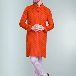 SHIWAM ETHNIX Ethnic Motifs Printed Mandarin Collar Straight Kurta With Pyjamas-picture-58